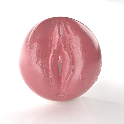Straight on shot of Emma Hix Pink translucent pussy stroker.
